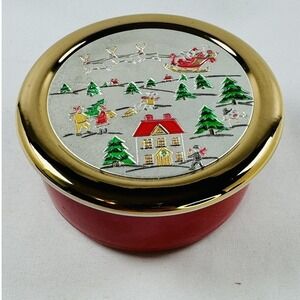 Vintage 1987 Action Industries Christmas Chokin Covered Box Santa Sleigh Scene